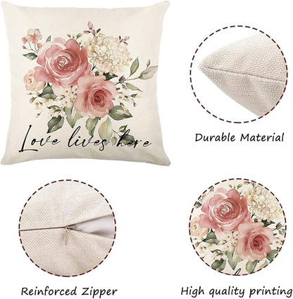 Spring Pillow Covers 18x18 - Spring Decorations for Home, Spring Farmhouse Throw Pillow Cover Garden Linen Cushion Case for Home Decor