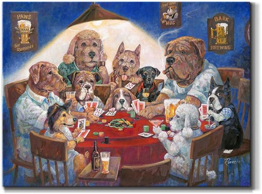 Renditions Gallery Canvas Animal Wall Art Home Paintings & Prints Poker Playing Doggos Abstract Family Festival Modern Artwork Decorations for Bedroom Office Kitchen - 18"x27" LT33