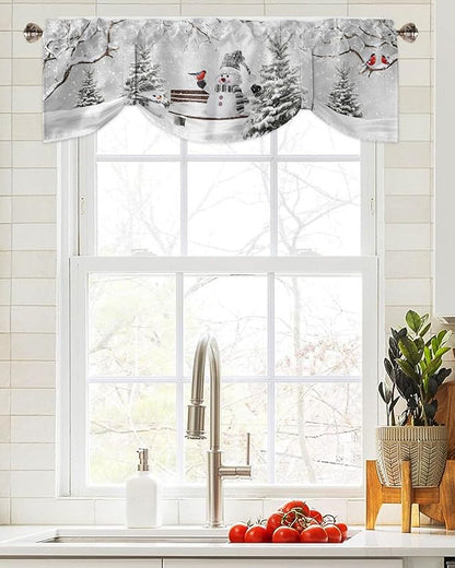 Winter Christmas Blackout Tie Up Valance Curtains for Kitchen Windows Cute Snowman Cardinals Window Toppers Balloon Shades for Living Room/Bathroom/Bedroom,1 Panel, 42" X 12", GreySnowy Pine Forest