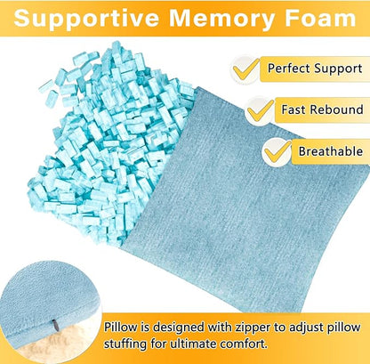 2 Pack Small Pillow, Cooling Memory Foam Mini Pillow 11 X 7 Inches for Sleeping, Travel, Nap and Neck, Knee, Lumbar Support, Tiny Pillow Cushion for Pet, Dogs (Blue)