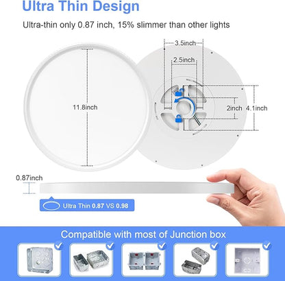 16 Inch Dimmable LED Flush Mount Ceiling Light 4800LM Light Fixture 5 Color Temperature Selectable Super Slim Round Ceiling Lamp for Living Dining Room Bedroom Kitchen White