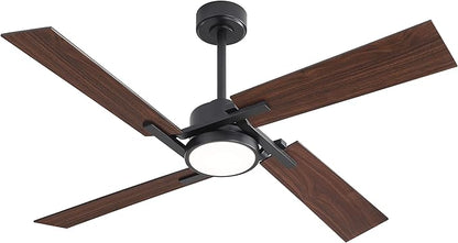 WINGBO 72 Inch DC Ceiling Fan with Lights and Remote, 4 Plywood Blades, 6-Speed Reversible DC Motor, Dimmable, 3CCT, Large Ceiling Fan for Bedroom Living Room Kitchen, Black and Walnut/Shadowed Walnut