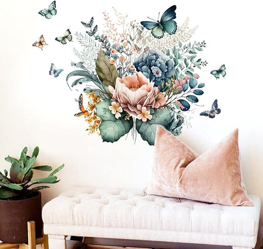 Vibrant Butterfly & Flower Wall Decals - 90cm x 30cm Sheet for Home, Office, & DIY Decor