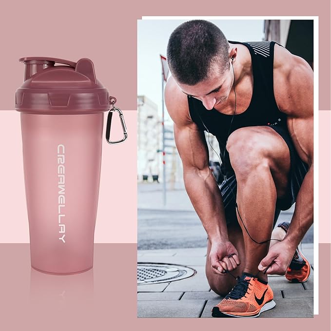 2 Pack Protein Shaker Bottle, 24 oz Protein Shaker Cup with Wire Shaker Ball for Pre Workout, Shake Bottle with Carrying Handle, BPA-Free & Dishwasher Safe (Blue, Pink)