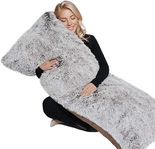 ZonLi Fluffy Body Pillow, Full Body Pillows for Adults, Long Pillow for Sleeping with Removable Cover and Adjustable Filling for Side Sleeper & Pregnancy, Large and Firm, Machine Washable (Coffee)