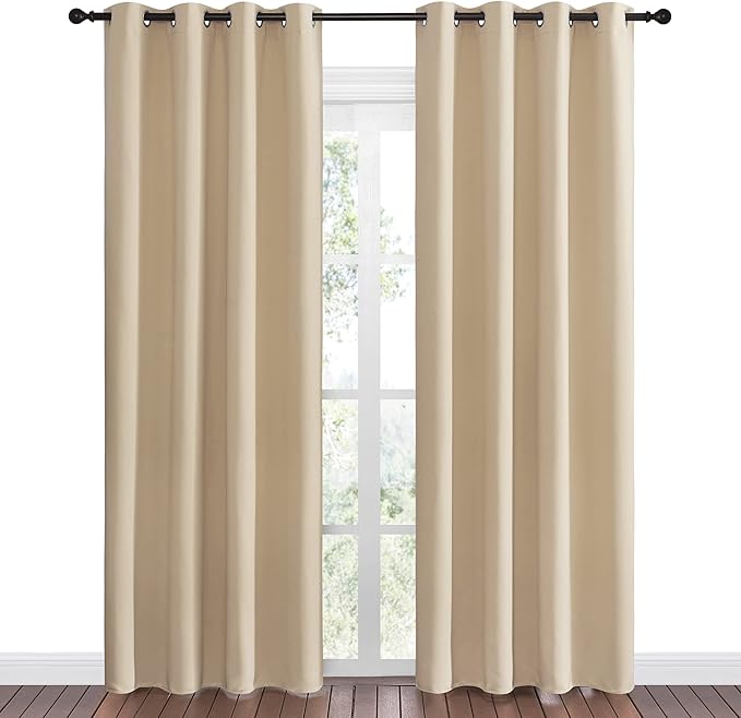 NICETOWN Bedroom Room Darkening Draperies - Home Fashion Thermal Insulated Solid Grommet Room Darkening Window Curtains for Hall Room (1 Pair, 55 inches Wide by 86 inches Long, Beige)