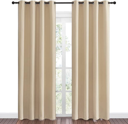 NICETOWN Bedroom Room Darkening Draperies - Home Fashion Thermal Insulated Solid Grommet Room Darkening Window Curtains for Hall Room (1 Pair, 55 inches Wide by 86 inches Long, Beige)