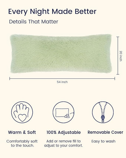 ZonLi Fluffy Body Pillow, Full Body Pillows for Adults, Long Pillow for Sleeping with Removable Cover and Adjustable Filling for Side Sleeper & Pregnancy, Large and Firm, Machine Washable (Green)