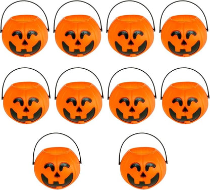 10 Pcs Halloween Candy Bucket Plastic Mini Candy Pumpkin Bucket Pumpkin Candy Bucket with Handle Trick or Treat Bucket for Halloween Party Decorations Supplies, 2.7in