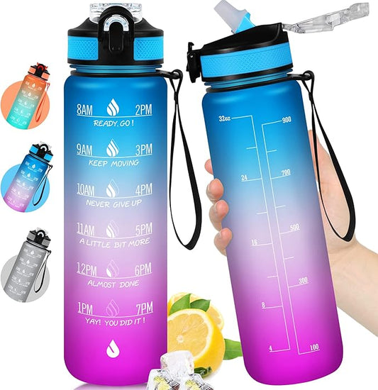 ZOMAKE 32oz Motivational Water Bottle with Times to Drink,Time Marker & Removable Strainer,Fast Flow,Leakproof Tritan BPA Free Non-Toxic Water Jug for Fitness,Gym,Sports…