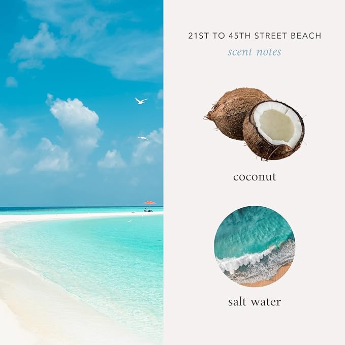 Miami Inspired Scented Candle: 21st to 45th Street Beach - Coconut & Salt Water Scent, 7.5oz, 40 Hour Burn, Vegan Soy & Coconut Blend Candle for Home Decor, Gift for Women & Men