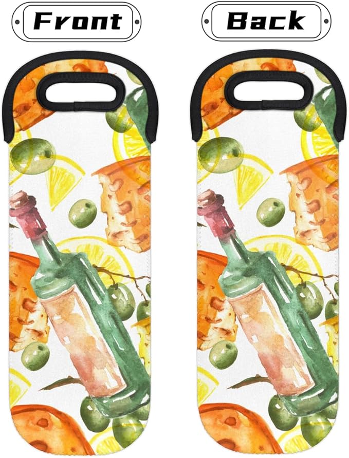 Watercolor Wine Carrier Tote, Neoprene Wine Tote Bag 750ML, Portable Wine Bottle Carrier Tote Holders for Wine Beer Cans Water, 1-Bottle Protector for Home Travel and Picnic