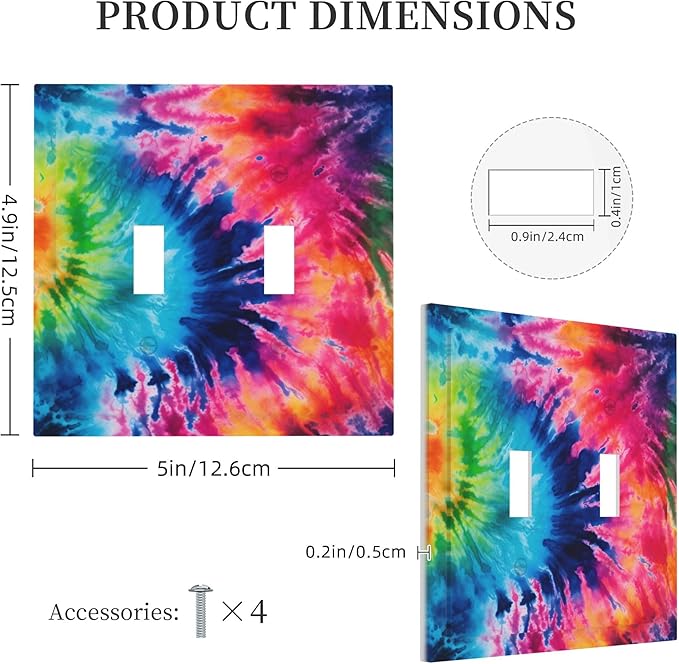 Tie Dye Double Toggle Light Switch Covers 2 Gang Wall Plate Dual Decorative Switchplate Electrical Faceplate for Bathroom Country Kitchen Bedroom Decor, 4.9" x 5"