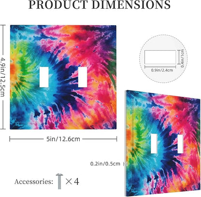 Tie Dye Double Toggle Light Switch Covers 2 Gang Wall Plate Dual Decorative Switchplate Electrical Faceplate for Bathroom Country Kitchen Bedroom Decor, 4.9" x 5"