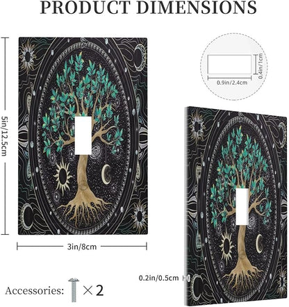 Tree of Life Blackground 1 Gang Light Switch Cover Decorative Hippie Sun Moon Star Single Toggle Wall Plate Switchcovers Electrical Switchplate Home Decor for Bathroom Living Room Bedroom Decorate