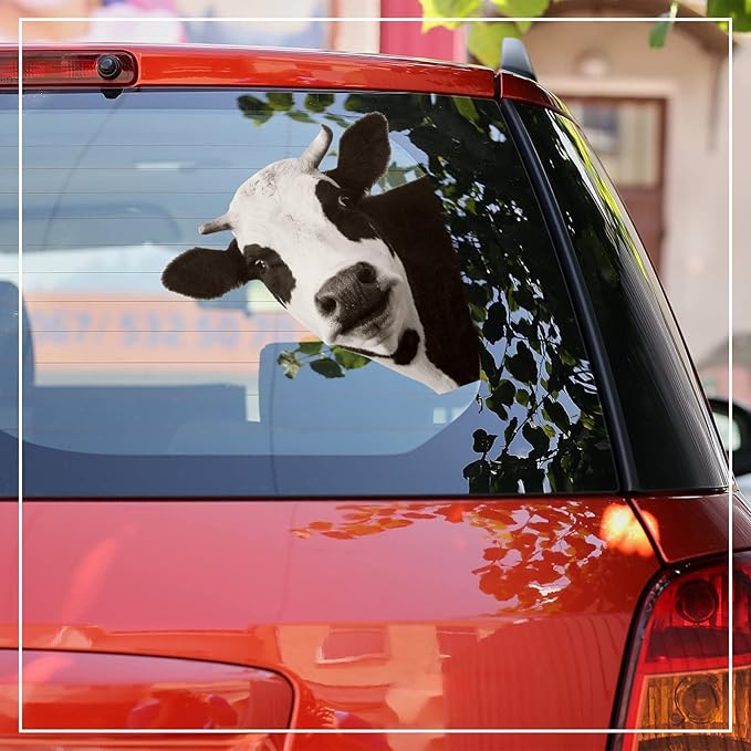 4 Pcs Cow Window Decal Cow Wall Decal Funny Farm Classroom Decor Cute Cow Window Sticker Realistic Peeking Cow Print Stickers Bedroom Window Decals for Living Room Door Farm Kitchen Decor