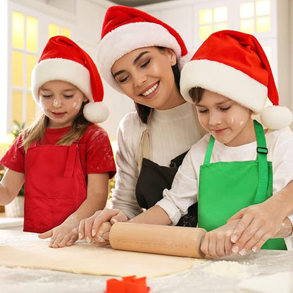 4 Sets Christmas Kids Apron and Chef Hat Boys Girls Aprons with 2 Pockets Hats Cooking Kitchen Painting Baking Wear (Classic)