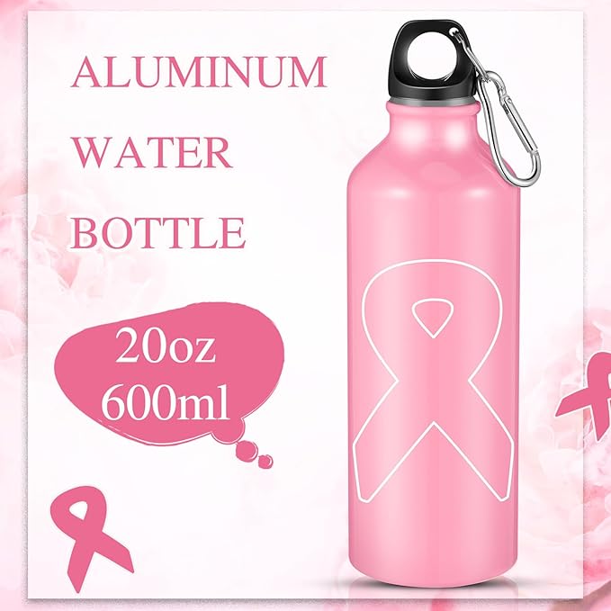 12 Pieces Breast Cancer Awareness Gifts Aluminum Water Bottles Pink Ribbon Breast Cancer Gift for Women Leak Proof Lightweight Portable Bottles for Marathon Running (Classic Style,20 oz)