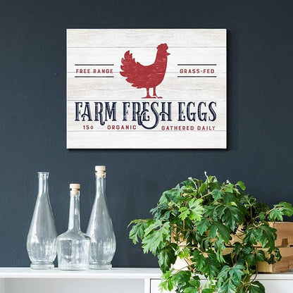 Renditions Gallery Canvas Animal Wall Art Home Paintings & Prints Organic Farm Fresh Eggs Abstract Red & White Modern Chicken Artwork Decorations for Bedroom Office Kitchen - 12"x18" LT33