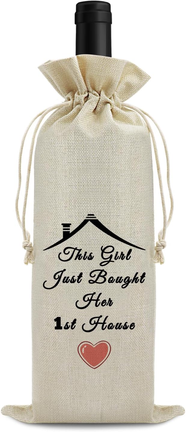 New Home Gift Wine Gift Bag Housewarming Gifts Wine Bag for Homeowner Host New Homeowner Gift for Friends First New Home Gift for Women Men Housewarming Party Decorations Burlap Wine Wrap Bag