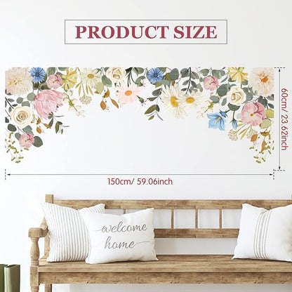 Zonon Flowers Wall Decals Vinyl Dragonflies Flowers Wall Stickers Removable Floral Wall Murals Peel and Stick Colorful Flower Wall Decor for Bedroom Living Room Nursery(Vintage)