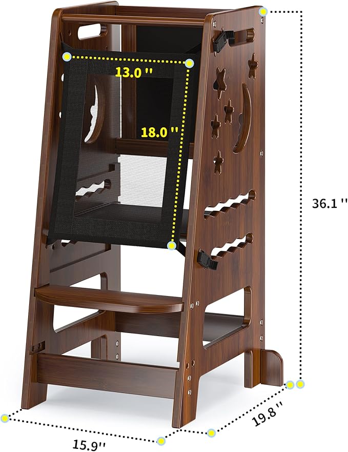 TOETOL Bamboo Kids Step Stool for Kitchen Height Adjustable Toddler Standing Tower with Keeper and Black & White Activity Board