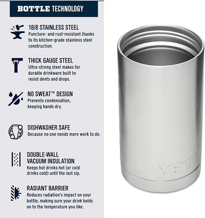 YETI Rambler 12 oz Bottle, Stainless Steel, Vacuum Insulated, with Hot Shot Cap