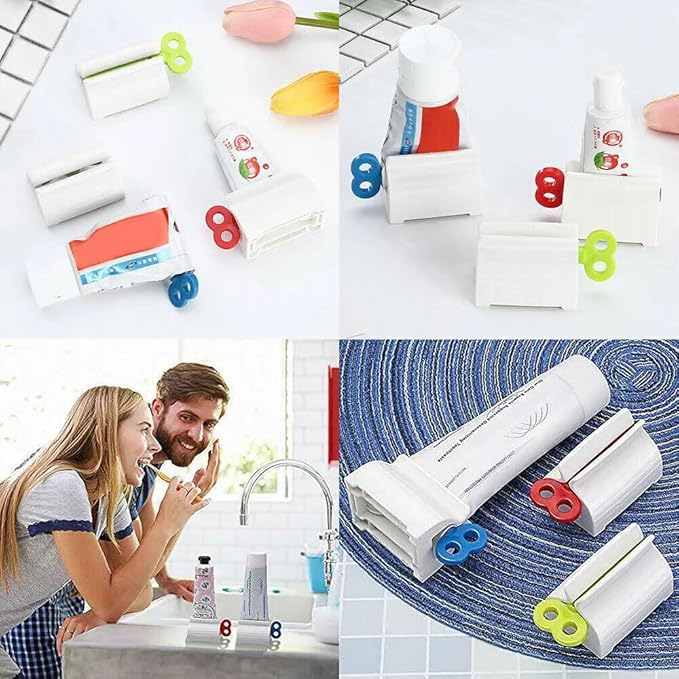 15PCS 5PCS Yellow-Green+5PCS Blue+5PCS red Toothpaste Squeezer Stand Dispenser Rolling Aid for Bathroom Toothpaste Squeezer Bathroom Tube Dispenser Rolling Holder + 3PCS Toothbrush