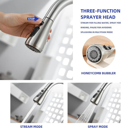 Touchless Kitchen Faucet with Soap Dispenser and Pull Down Sprayer - Single Handle Sensor Kitchen Sink Faucet, 1 or 3 Hole Design for Modern Farmhouse Kitchens, Rv, and Bar Sinks(Brushed Nickel)