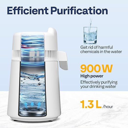 VIVOHOME Water Distiller Countertop 1.6 Gallon/6L 900W Distilled Water Machine with Smart Switch Purifier Filter for Home Officek, White