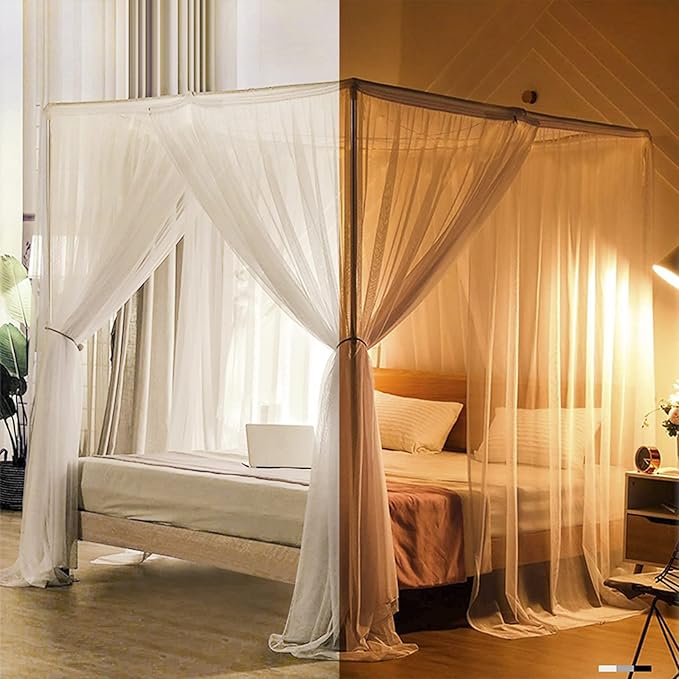 Minimalist Four Corner Mosquito Net Post Bed Curtain Canopy Hanging Kit Romantic Home Bedroom Decoration Princess Curtains for Tent Kids Rooms Baby Bassinet Outdoor Court Landing Garden Camping