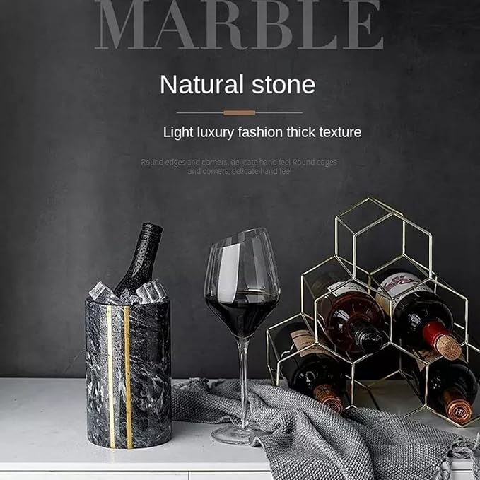 Marble Wine Chiller: Multi-Purpose Bucket Vase, Utensil Holder, and Beverage Cooler - Elegant Design - Ideal for Home Bar, Bar Cart Decor, and Kitchen - 750ml Bottle Cooler Ice Bucket