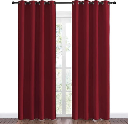 NICETOWN Christmas Burgundy Blackout Curtains Grommet - Home Decorations Thermal Insulated Solid Grommet Top Blackout Living Room Panels/Drapes for Gift (1 Pair, 55 x 86 inches, Red)