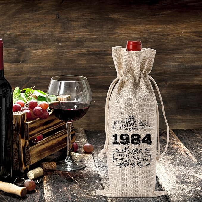 YUANHAO 40th Birthday Wine Bag, 40th Birthday Gifts Women Men, Funny 40 Year Old Birthday Gifts for Her Him, Best Vintage 1984 Year Old Gifts Wine Bag