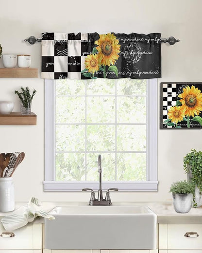 Vandarllin Buffalo Plaid Kitchen Curtains Valances for Windows Farmhouse Sunflower Rod Pocket Window Treatment for Kitchen/Living Room/Bedroom/Bathroom,42" X 18" -1 Panel, Autumal Wild Flower