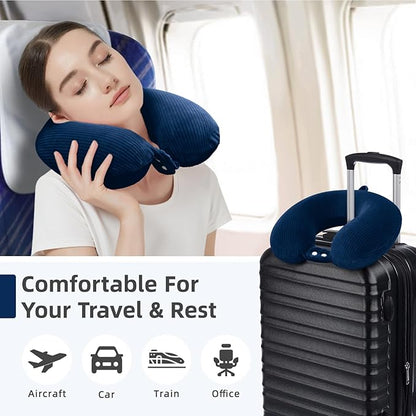 Travel Pillow, Neck Pillow Airplane Memory Foam with Sleep Mask Earplugs, Soft & Support Fleece Airplane Pillow for Travelling Plane Car Train Home Use, Navy