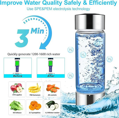 PYOF 2024 New Hydrogen Water Bottle, Hydrogen Water Bottle Generator Portable Rechargeable for Home Travel, Improve Water in 3Min Quick Electrolysis, SPE PEM Technology [Gifts for Love]