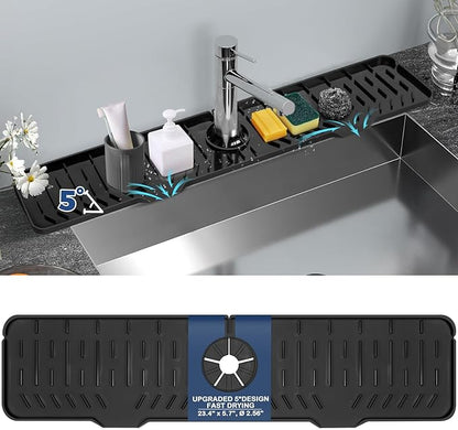 24" Kitchen Sink Faucet Splash Guard Plus Size Silicone Sink Faucet Drying Mat Faucet Handle Drip Catcher Tray Dish Sponge Holder Kitchen Sink Accessories Protector Home Organization Gadgets Organizer