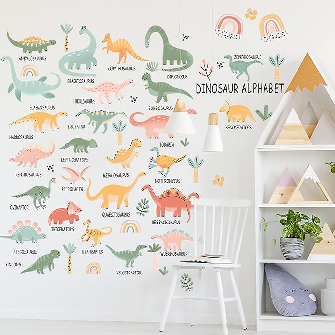 Boho Dinosaur Wall Decals Dino Palm Tree Wall Stickers Dinosaur Room Decor for Boys Kids Adult Bedroom Living Room Nursery Classroom Bathroom Home Decoration