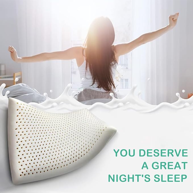 100% Natural Talalay Latex Pillow for Sleeping with Removable Cotton Cover, Premium Soft Bed Pillow Helps Relieve Pain and Pressure, Suitable for Side Back or Stomach Sleepers