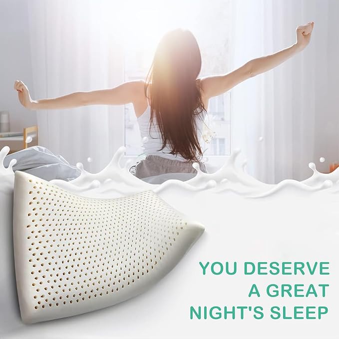 100% Natural Talalay Latex Pillow for Sleeping with Removable Cotton Cover, Premium Soft Bed Pillow Helps Relieve Pain and Pressure, Suitable for Side Back or Stomach Sleepers