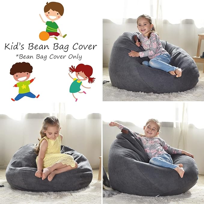 YuppieLife Stuffed Animals Bean Bag Chair Cover Candy-Colored Bean Bag（Just Cover, No Filling）/Large Stuff 'n Sit Organization/Toy Storage Bag/Kids Toys Organizer（27'',Dark Grey）