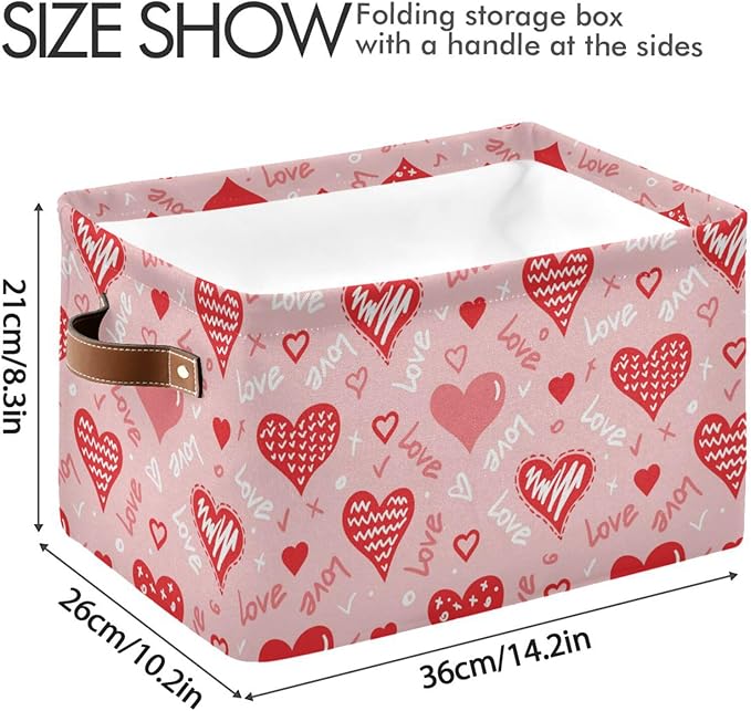 Wamika Pink Love Heart Storage Basket Fabric Kitchen Baskets Happy Valentine's Mother's Day Open Home Storage Bins Boxes Foldable Organizer Bag Cloth Toy Book Shelf Closet Baskets 16×12×8 Inches