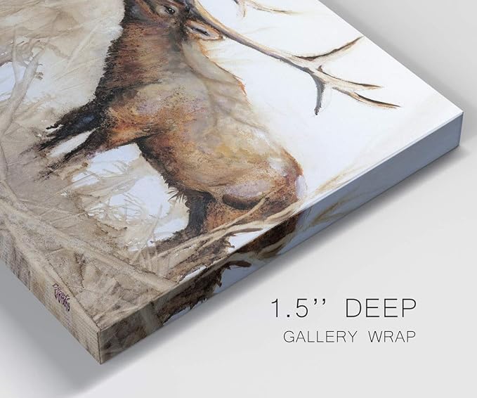 Renditions Gallery Canvas Animal Wall Art Home Paintings & Prints Brown Big Horn Elk Modern Abstract Canvas Wall Hanging Wildlife Decorations for Bedroom Office Kitchen - 18"x27" LT33