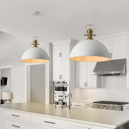 18 Inch White Farmhouse Pendant Lights Large Pendant Lights for Kitchen Island Industrial Adjustable Height Vintage Big Dome Hanging Light Fixtures for Barn, Dining Room