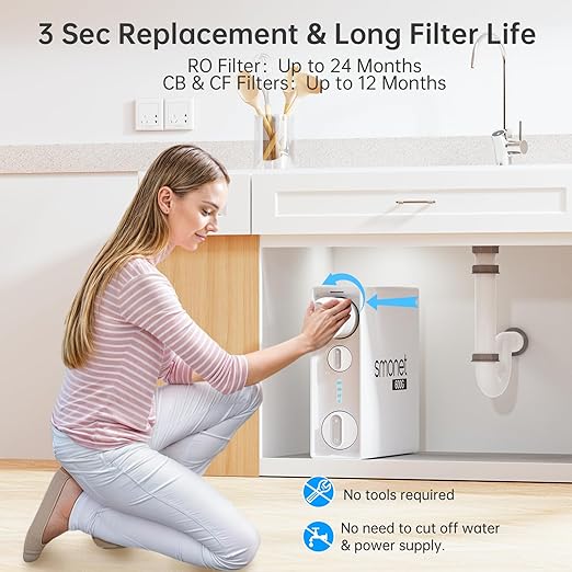 SMONET Tankless Reverse Osmosis System: 7 Stages Reverse Osmosis Drinking Water Filter 600 GPD with Smart LED Faucet Under Sink RO Water Filtration Systems for Whole Home 2:1 Pure to Drain NSF 58/372