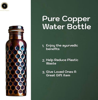 Pure Copper Water Bottle, 32oz, Antique Black Diamond, Ayurvedic Water Bottle with Lid, for Hiking, Camping, Home, Office, Gym, Travel, Outdoor Activities 950 ml