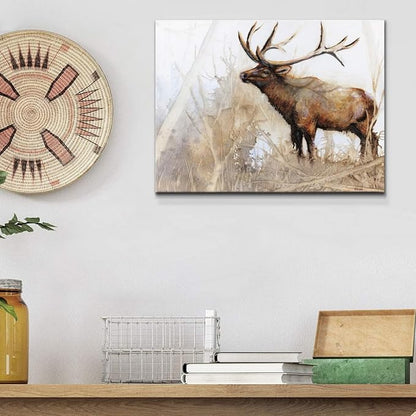 Renditions Gallery Canvas Animal Wall Art Home Paintings & Prints Brown Big Horn Elk Modern Abstract Canvas Wall Hanging Wildlife Decorations for Bedroom Office Kitchen - 18"x27" LT33