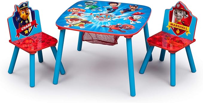 Delta Children Kids Table and Chair Set With Storage (2 Chairs Included) - Ideal for Arts & Crafts, Snack Time, Homeschooling, Homework & More, Nick Jr. PAW Patrol