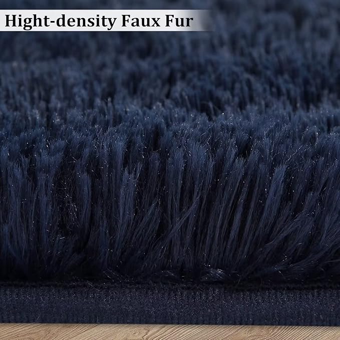 8 x 10 Large Area Rugs for Living Room, Super Soft Fluffy Modern Bedroom Carpet Rug Indoor Modern Plush Shaggy Floorcover Fuzzy Solid Home Decor Rug Non Slip Large Rug Kids' Room Nursery, Navy